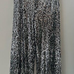 Anthropologie Collette Silver Sequin Flare Pants